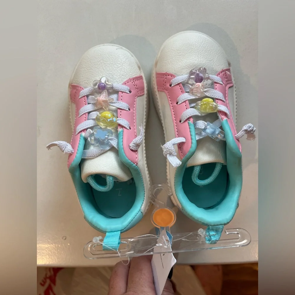Carter's Kids Pink and White Sneakers with Colorful Charms Pullons